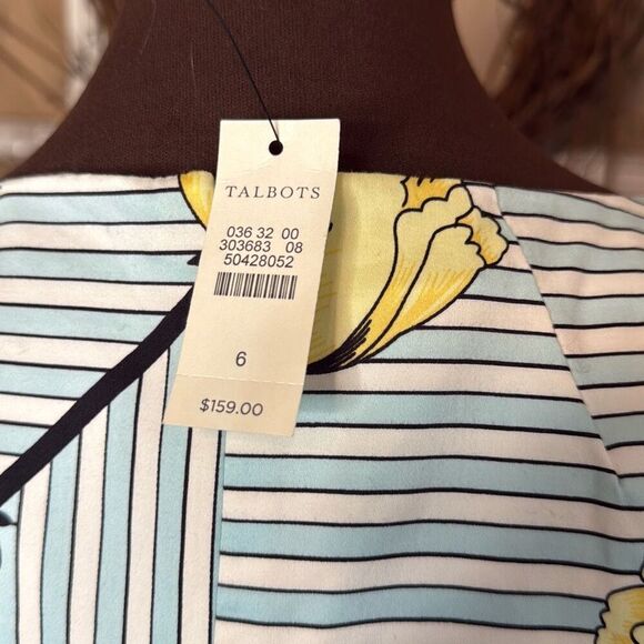 NWT Talbots fit and flare midi dress women’s size 6 yellow tulips blue black str - Picture 5 of 13